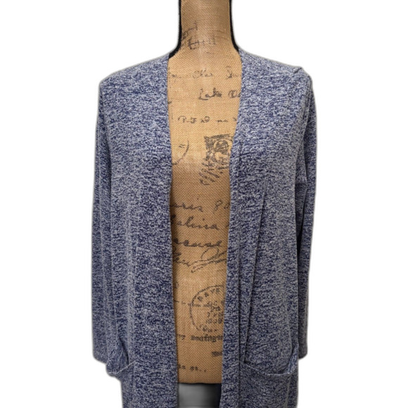 Lularoe Sarah Duster Cardigan Open Heathered Purple Pockets Cozycore Size Large - Picture 2 of 6